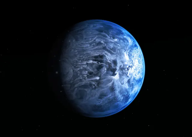 NASA and ESA illustration of HD 189733 b, a deep blue giant planet; it is not a photo