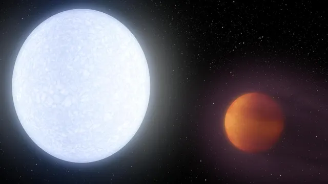 NASA illustration of KELT-9b beside its bluish star; it is not a photo