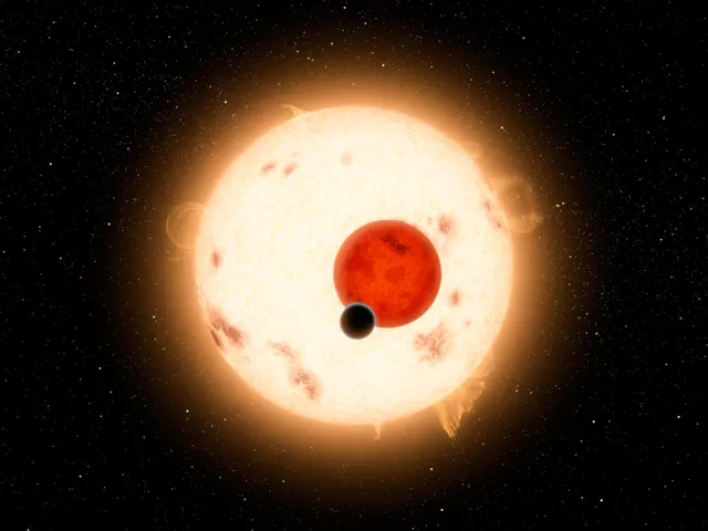 NASA illustration of Kepler-16b passing in front of its two stars; it is not a photo