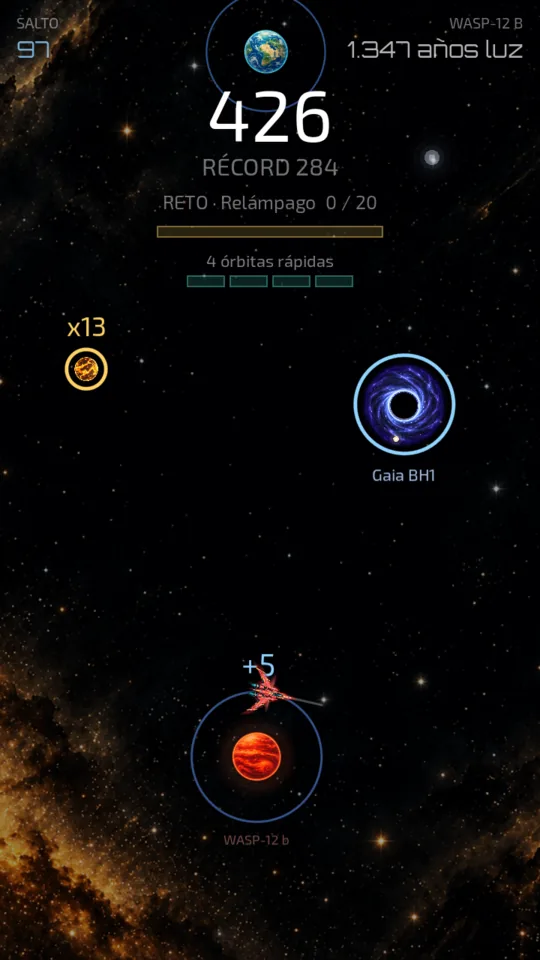 Captura de Orbit: la nave en órbita con Gaia BH1 marcado como siguiente salto