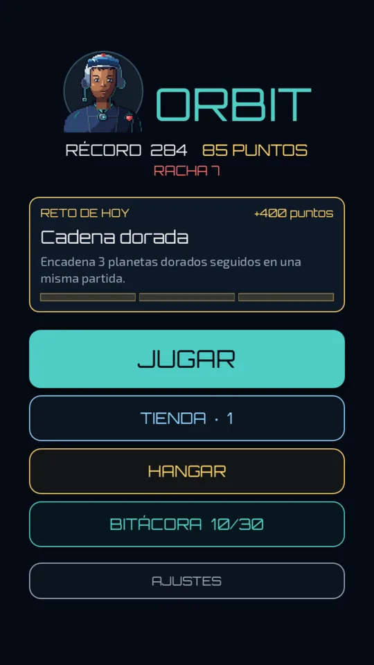 Menú principal con el reto del día