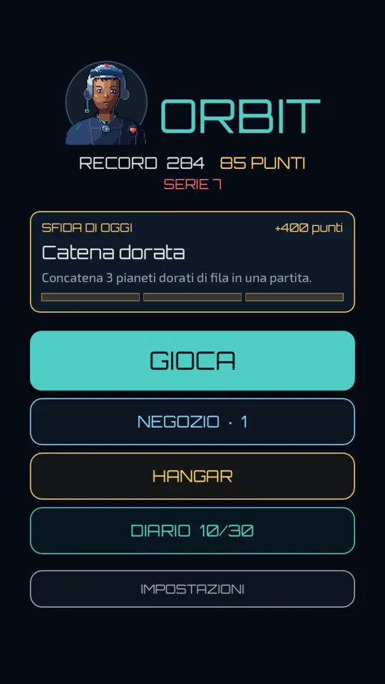 Menu principale con la sfida del giorno